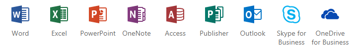 Office 365 application icons. Word, Excel, Power Point, ...