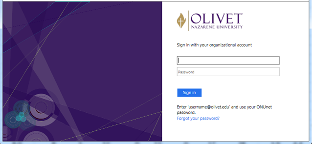 My.Olivet loging screen