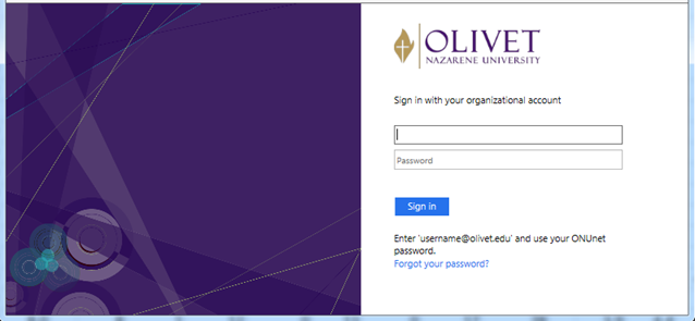 My.Olivet login screen